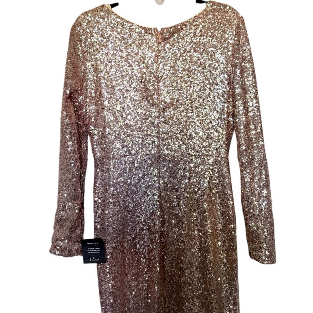 NWT Lulus Capture the Moon Rose Gold Long Sleeve Sequin Maxi Dress - Picture 7 of 9